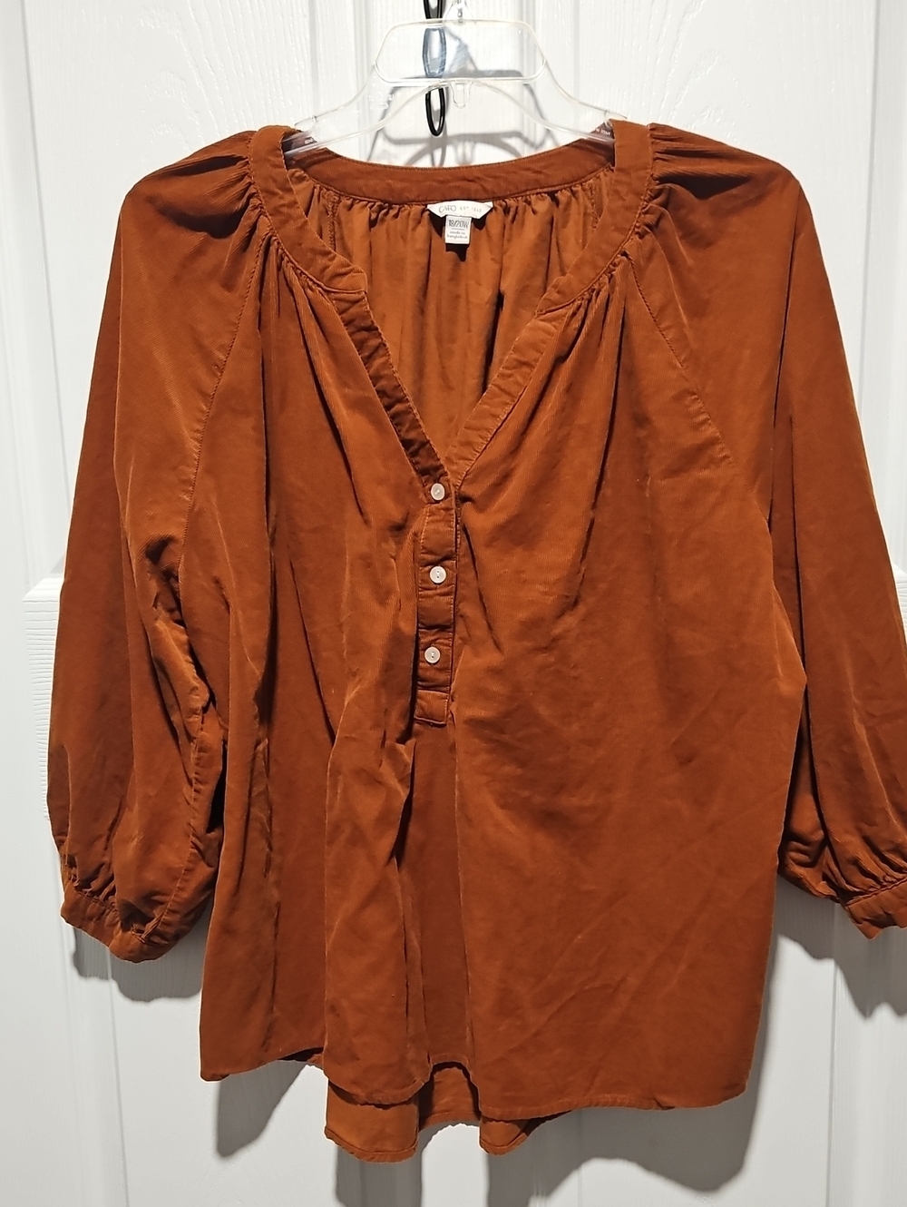 Cato Rust Button-Front Peasant Blouse